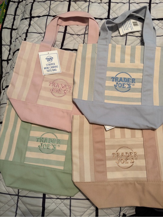 Trader Joe'S Handbags - Trader Joe's Pastel Stripe Mini Canvas Tote - Pink, Blue, Green, Tan